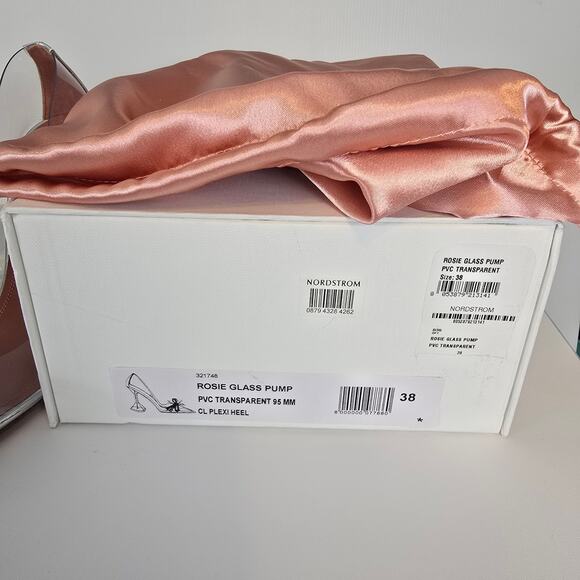 Amina Muaddi Rosie Glass Pump PVC Transparent 95MM Rhinestone Bow 38 SEE - Picture 7 of 16